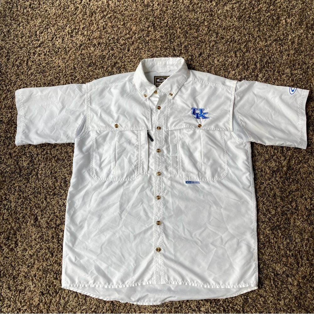 Drake Waterfowl Univ Of Kentucky Short Sleeve Vented Shirt NCAA Mens Small White
